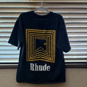 Rhude Black Tee with Gold and White Design